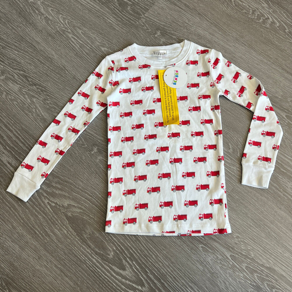 BenBen Shirt Boys Size 6 Fire Truck Long Sleeve White Pima Cotton